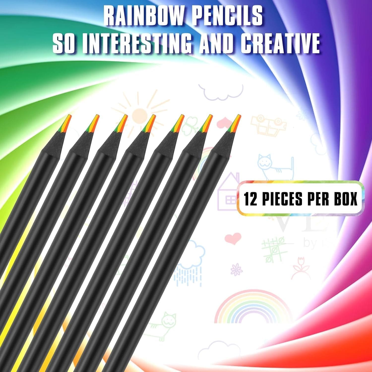 12 Pieces Rainbow Pencils | Pencil Colour Rainbow Pencils Colors 12 Colored Pencil Colouring 12 Pieces Rainbow Pencils Zaavio®