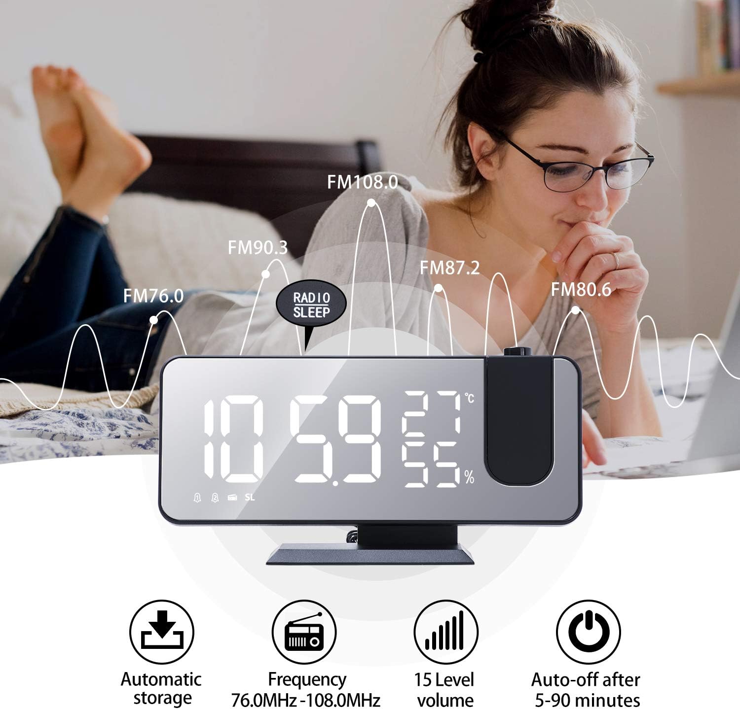 3D Digital Projection Alarm Clock Zaavio®️