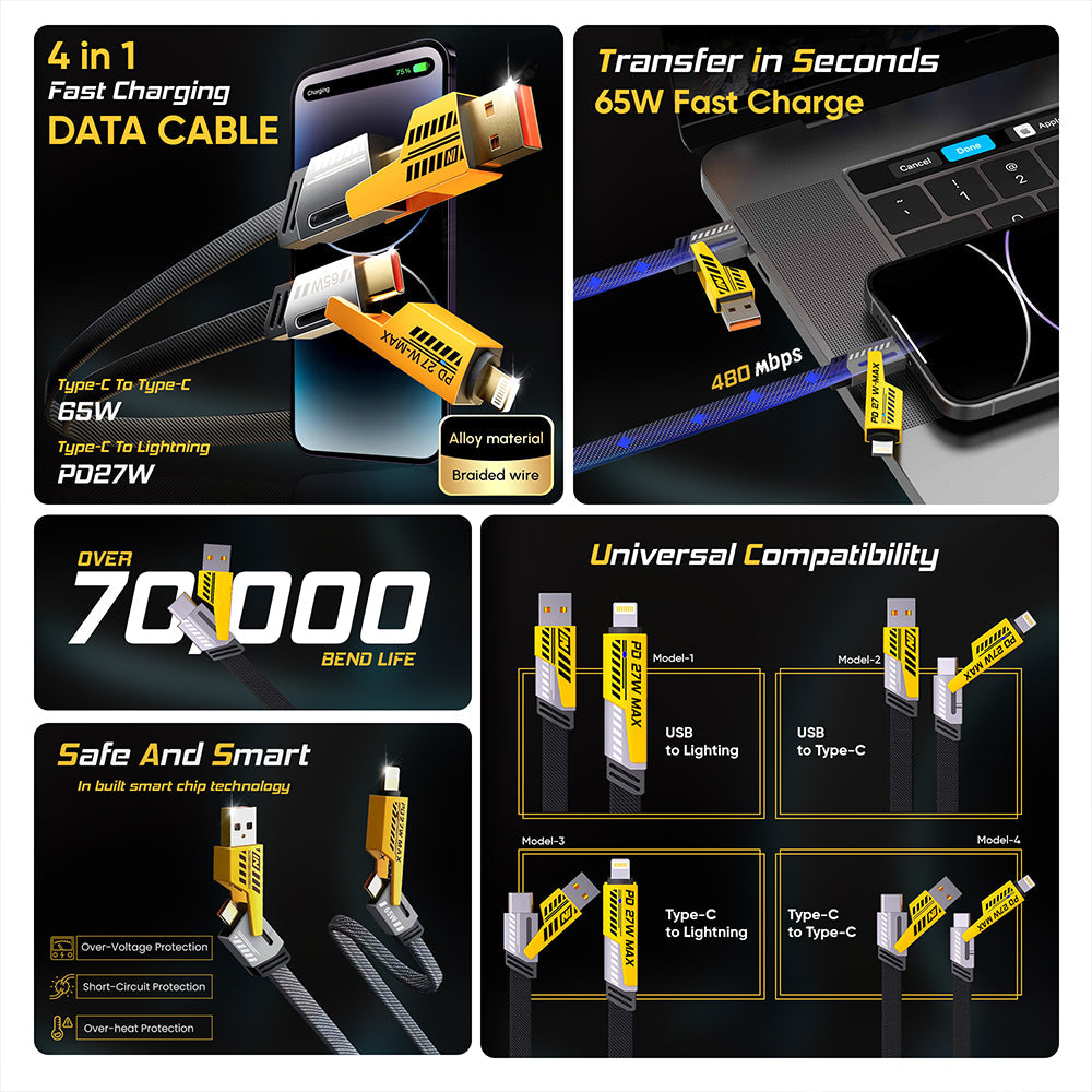 Unitechxo™ 4 in 1 Fast Charging Data Cable