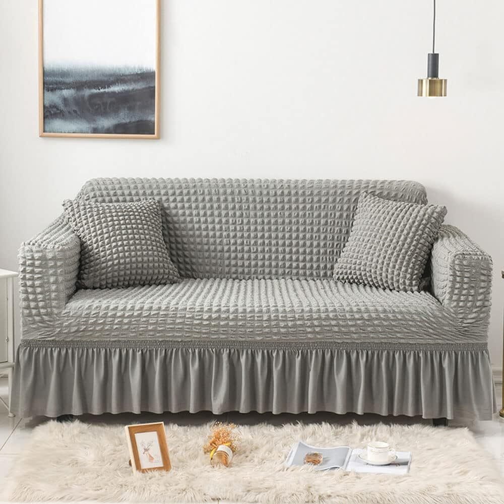 Bubble Frill Sofa Cover 2024 Turkish Bubble Frill Sofa Covers : Light Grey Trendize