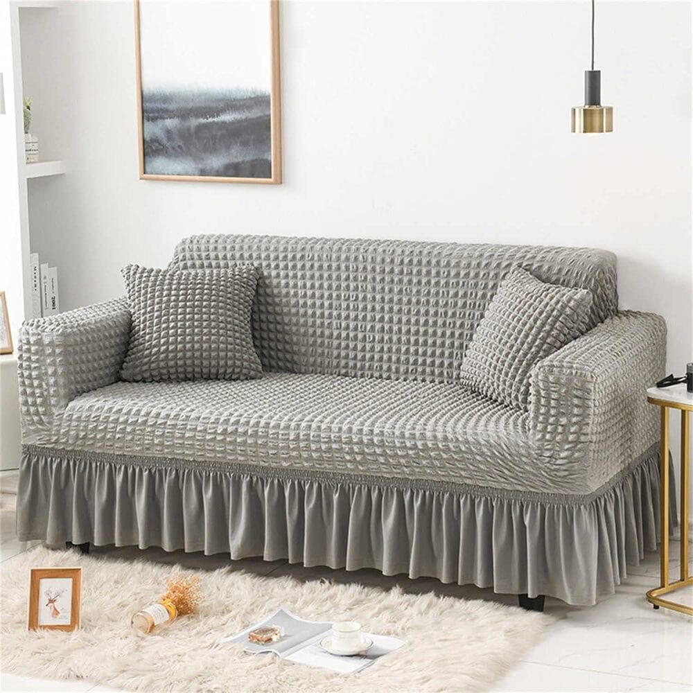 Bubble Frill Sofa Cover 2024 Turkish Bubble Frill Sofa Covers : Light Grey Trendize