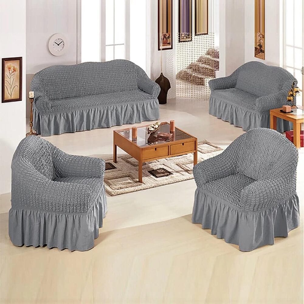 Bubble Frill Sofa Cover 2024 Turkish Bubble Frill Sofa Covers : Light Grey Trendize