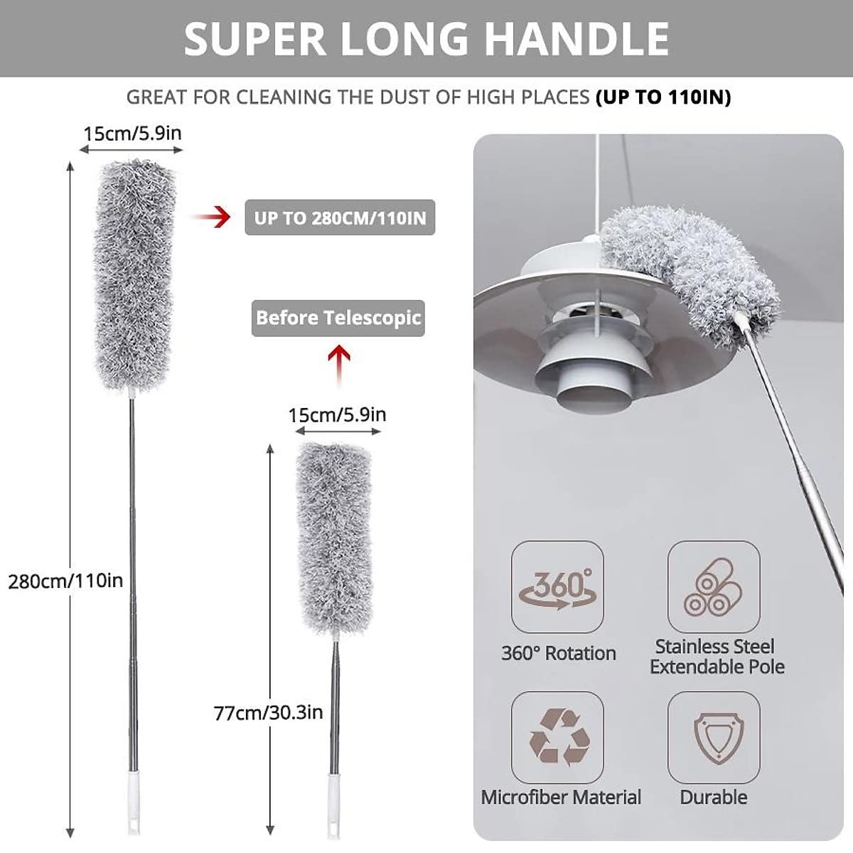 Cleaning Microfiber Fan Duster Fan Cleaner Duster Roof Cleaning - Bendable & Extendable Fan Ceiling Duster Sweepexo™️ Zaavio®