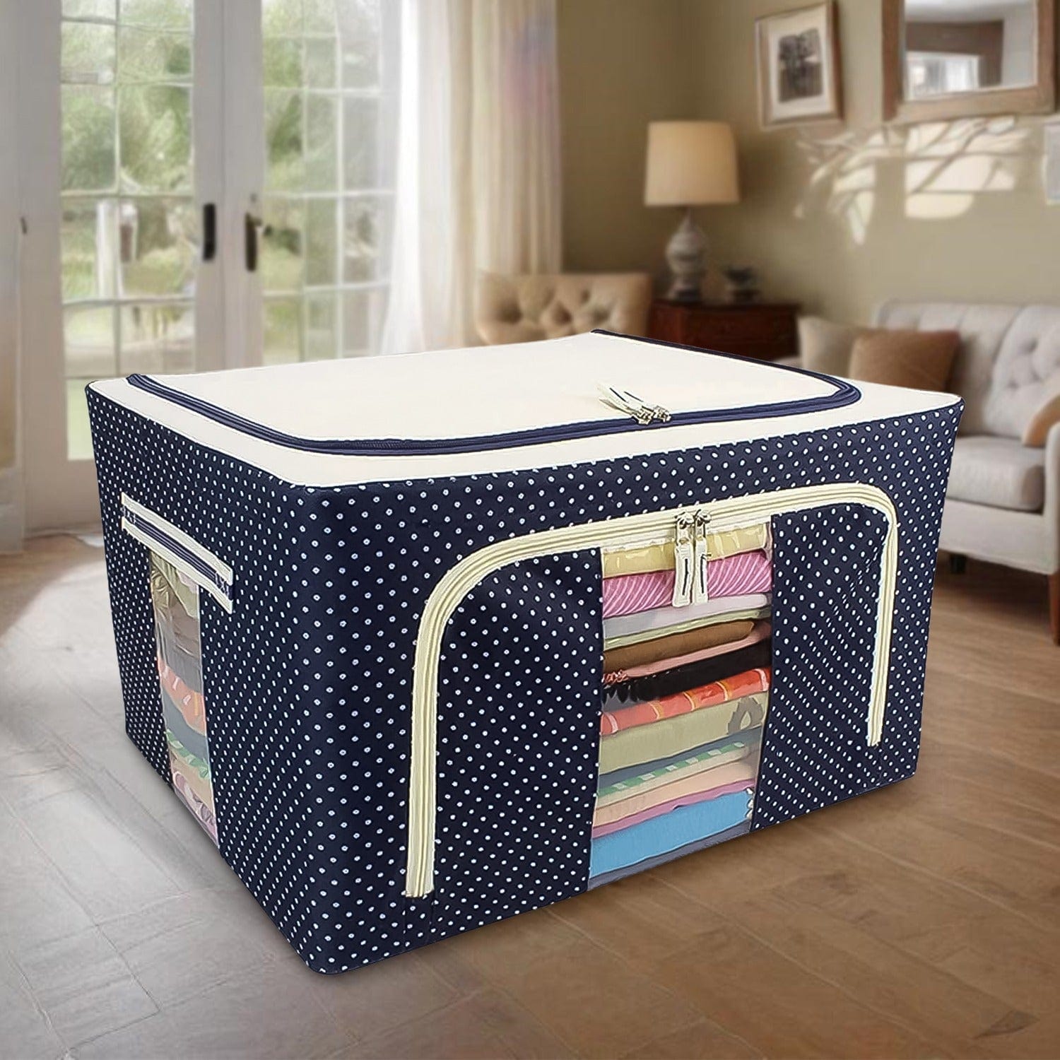 Foldable Steel Frame Clothes Living Storage Organizer Handled Bag Home Improvement Foldable Steel Frame Clothes Living Storage Organizer Handled Bag Zaavio®