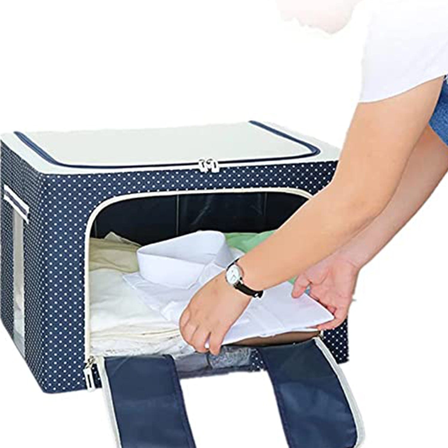 Foldable Steel Frame Clothes Living Storage Organizer Handled Bag Home Improvement Foldable Steel Frame Clothes Living Storage Organizer Handled Bag Zaavio®