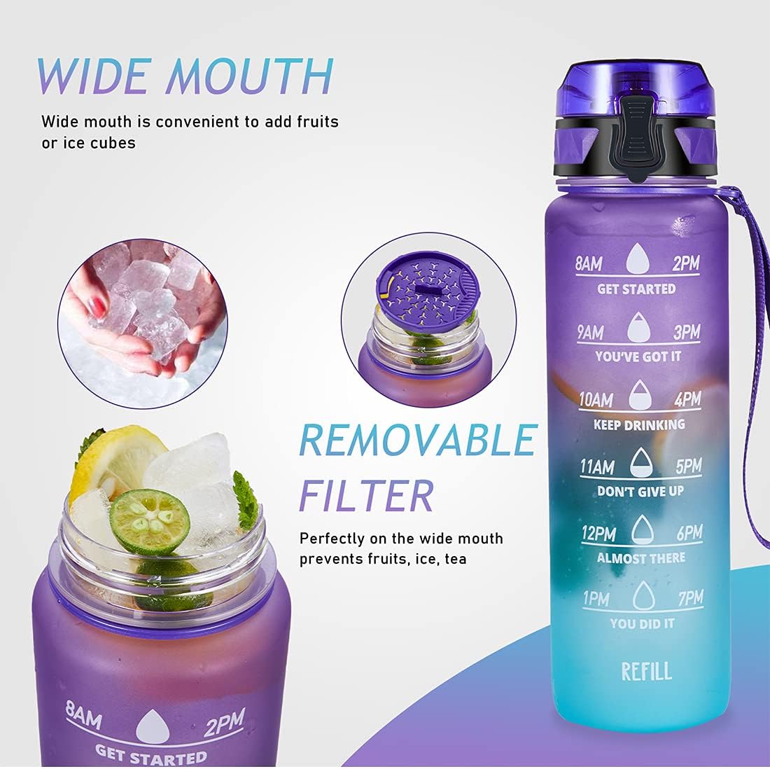 HydrateHarmony™️ Motivational Water Bottle | Water Bottles 2 Litre Stainless Steel Drinking Bottle Gym Sipper Travel HydrateHarmony™️ Motivational Water Bottle Zaavio®