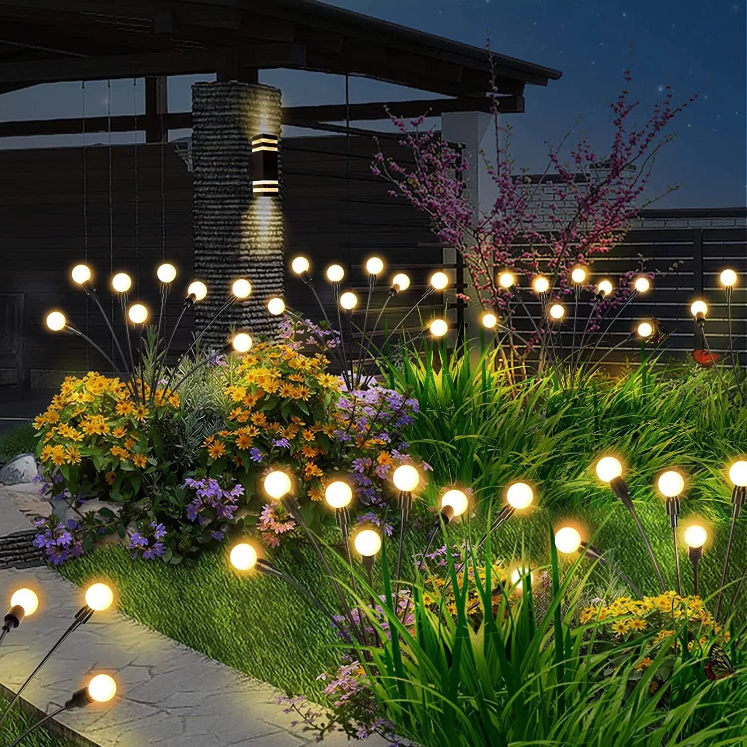 Lighting Pack of 2 (16 LED Bulbs - With Flash Mode ) Enchanting Firefly Lights : Unique Solar Powered Garden Lights Home Remedy India
