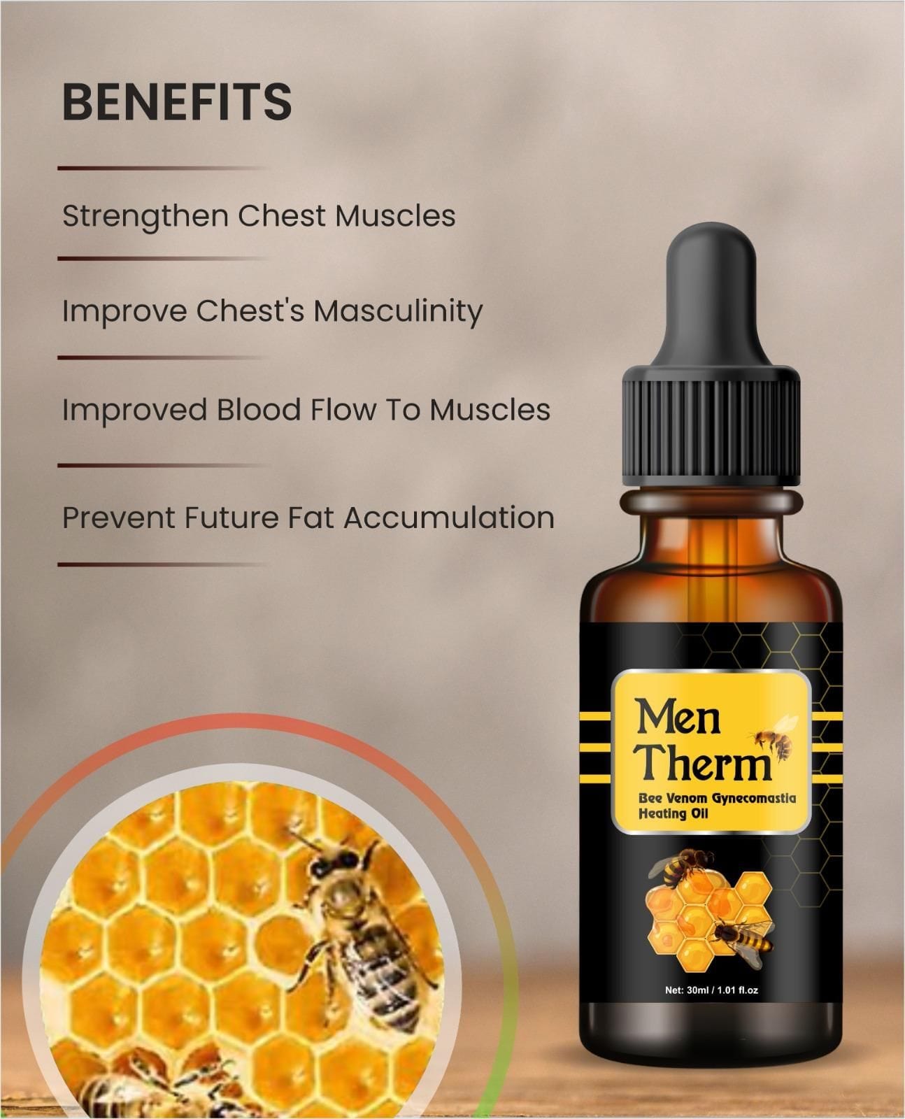 Men Therm Bee Venom Tightening Oil | Body Massage Oil For Men Relaxing Bee Venom Therm Oil For Adults Men Therm Bee Venom Tightening Oil Zaavio®