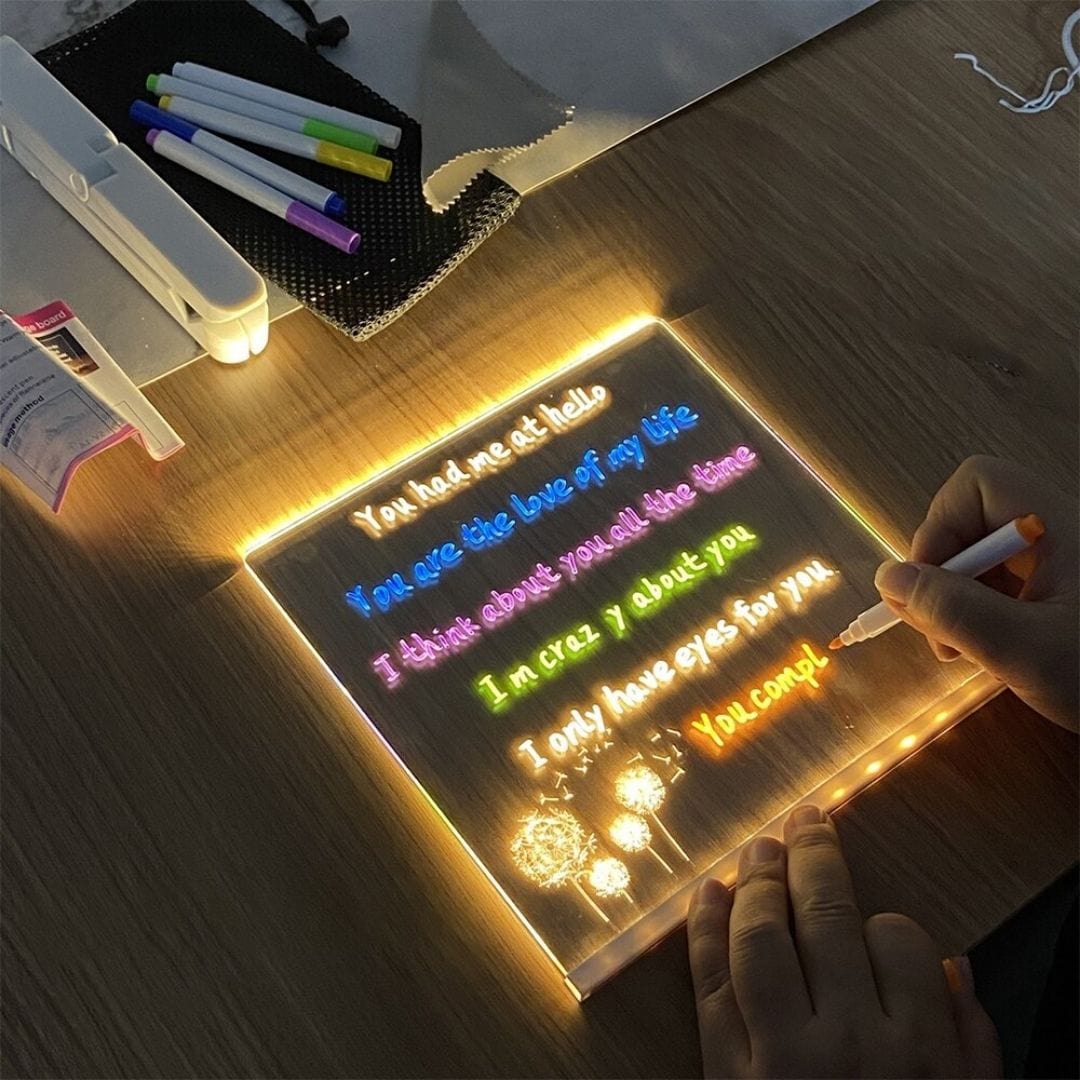 Personalised DIY Acrylic Glowing Message Board Lamp (12 Colours) 15 cms TheQuirkyQuest
