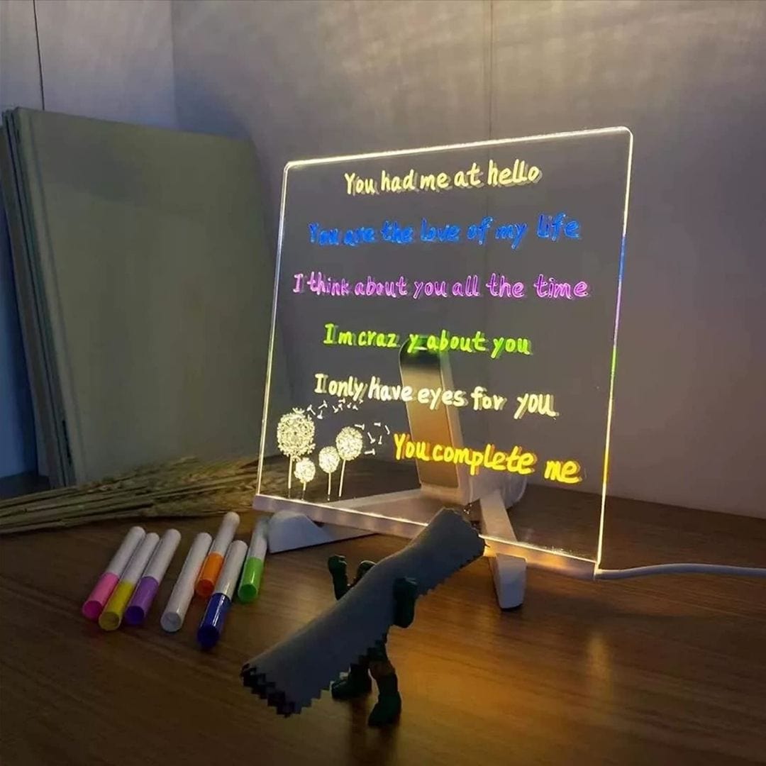 Personalised DIY Acrylic Glowing Message Board Lamp (12 Colours) 15 cms TheQuirkyQuest