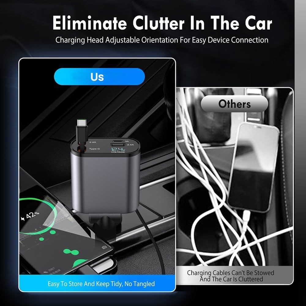 Poweroxy™ | Car Charger Type C Usb Charger Adapter Automobile Charger For Car Accessory Poweroxy™️Retractable Car Charger Zaavio®