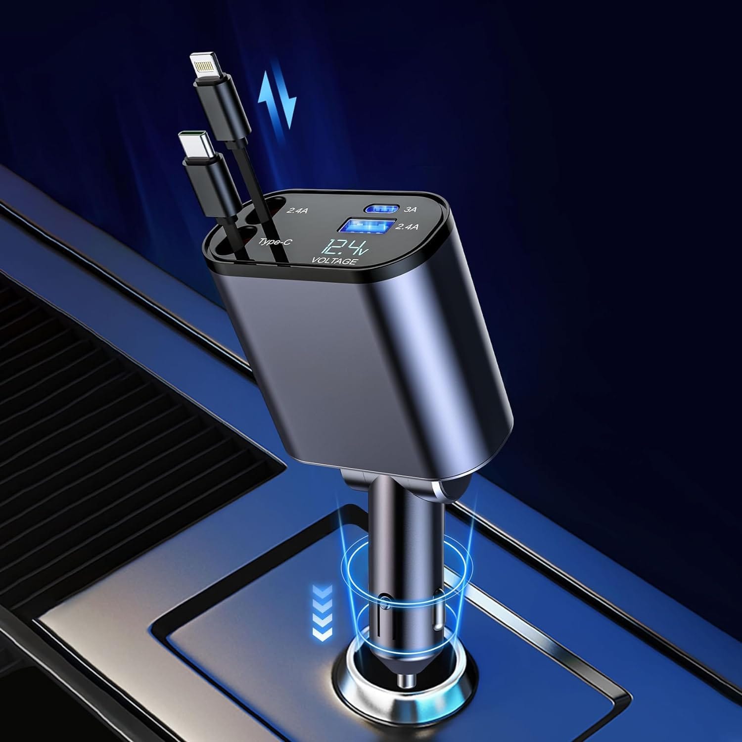 Retractable Car Charger | Car Charger Type C Usb Charger Adapter Automobile Charger For Car Accessory Retractable Car Charger Zaavio®