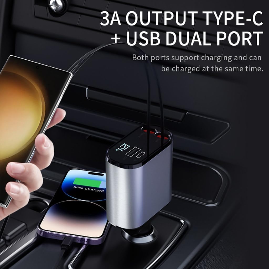Retractable Car Charger | Car Charger Type C Usb Charger Adapter Automobile Charger For Car Accessory Retractable Car Charger Zaavio®