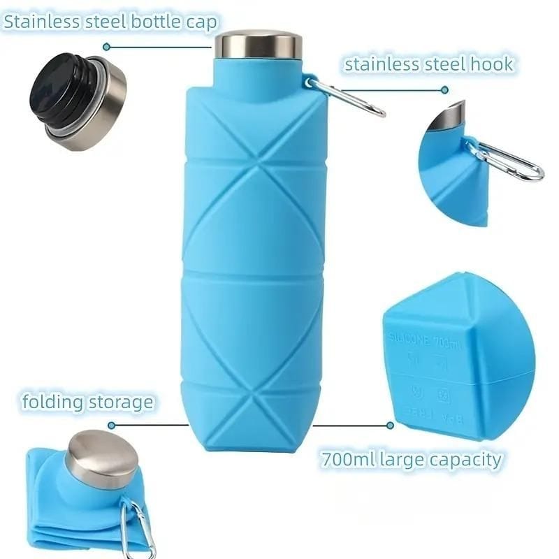 Reusable Foldable Silicone Water Bottle with Portable Buckle Silicone 700Ml (Pack of 2) Roposo Clout