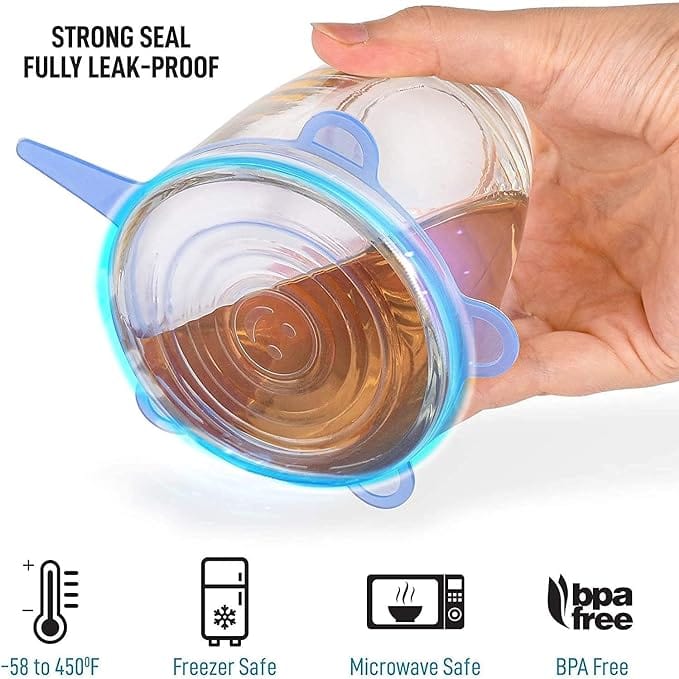 Reusable Silicone Stretchable Lids (6 Pcs Pack) Zaavio®️