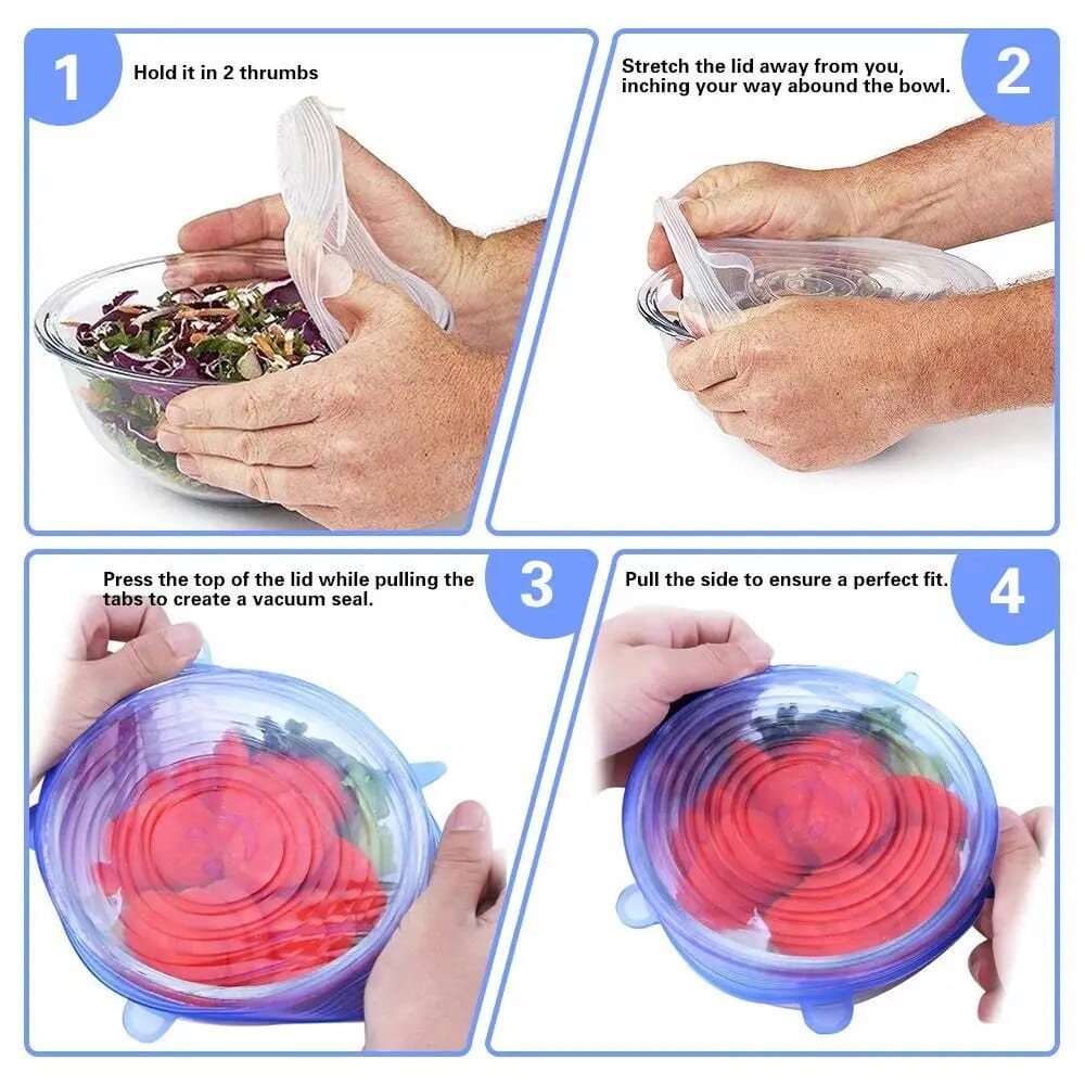 Reusable Silicone Stretchable Lids (6 Pcs Pack) Zaavio®️