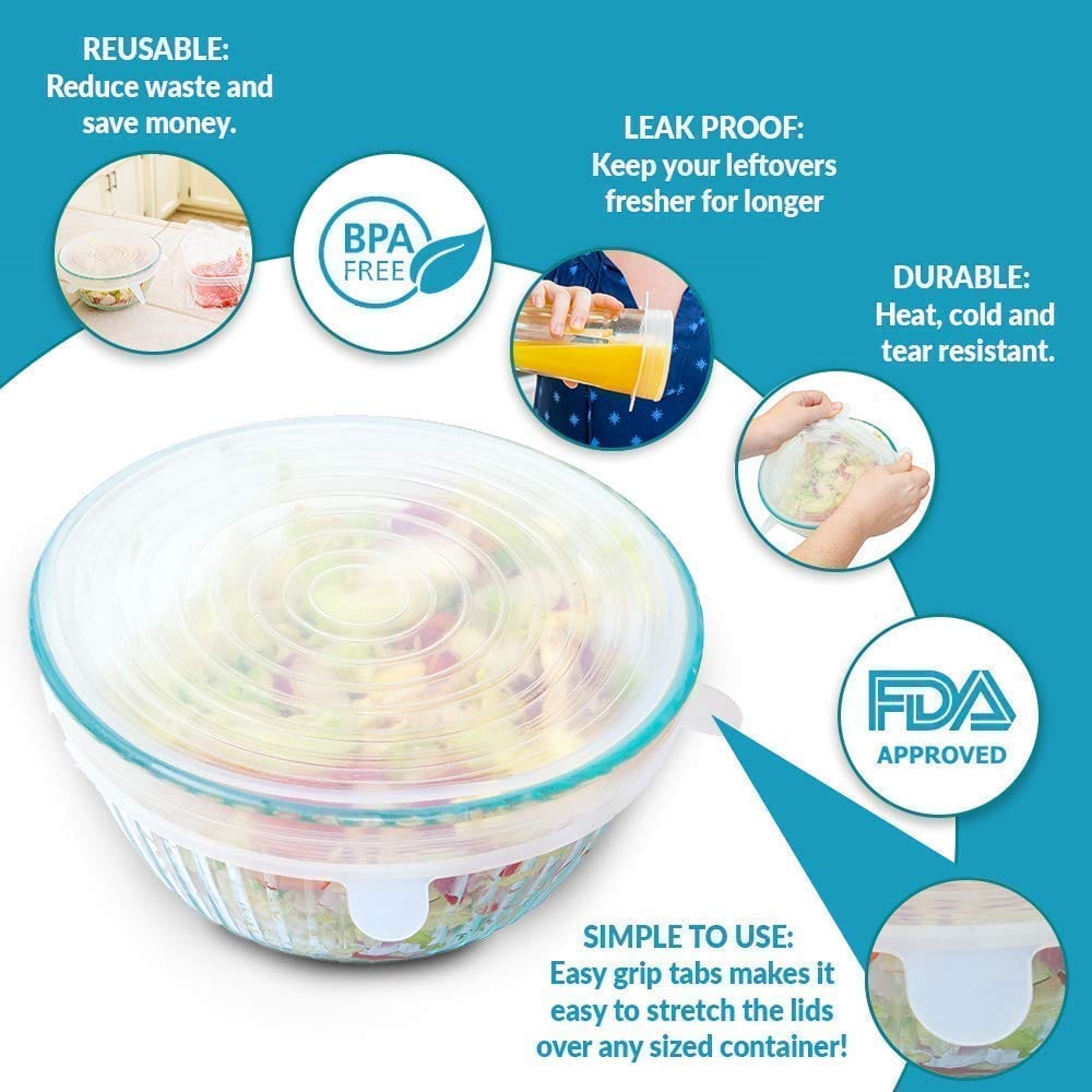Reusable Silicone Stretchable Lids (6 Pcs Pack) Zaavio®️
