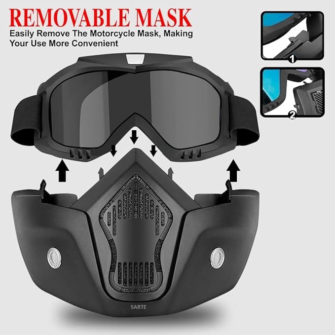 RIDING MASK Bike Riding Goggle Mask Anti Scratch UV Protective Face & Eyewear Windproof Dirt Shield With Detachable Mouth Filter For Cycling, Bike Off Road Racing RIDERS ARENA