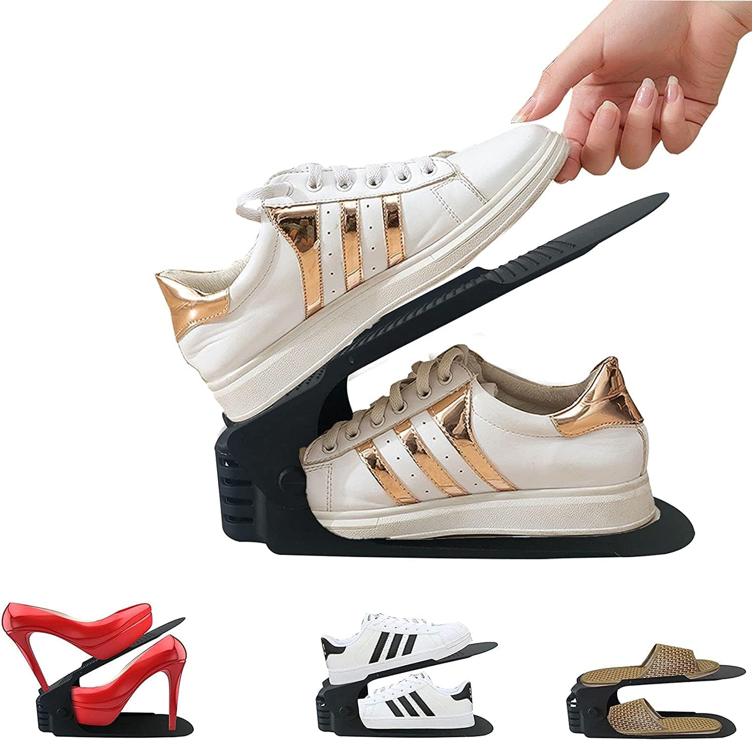 Shoe Organizer - The Adjustable Shoe Rack Space Saver (Black Only) Shoppymize