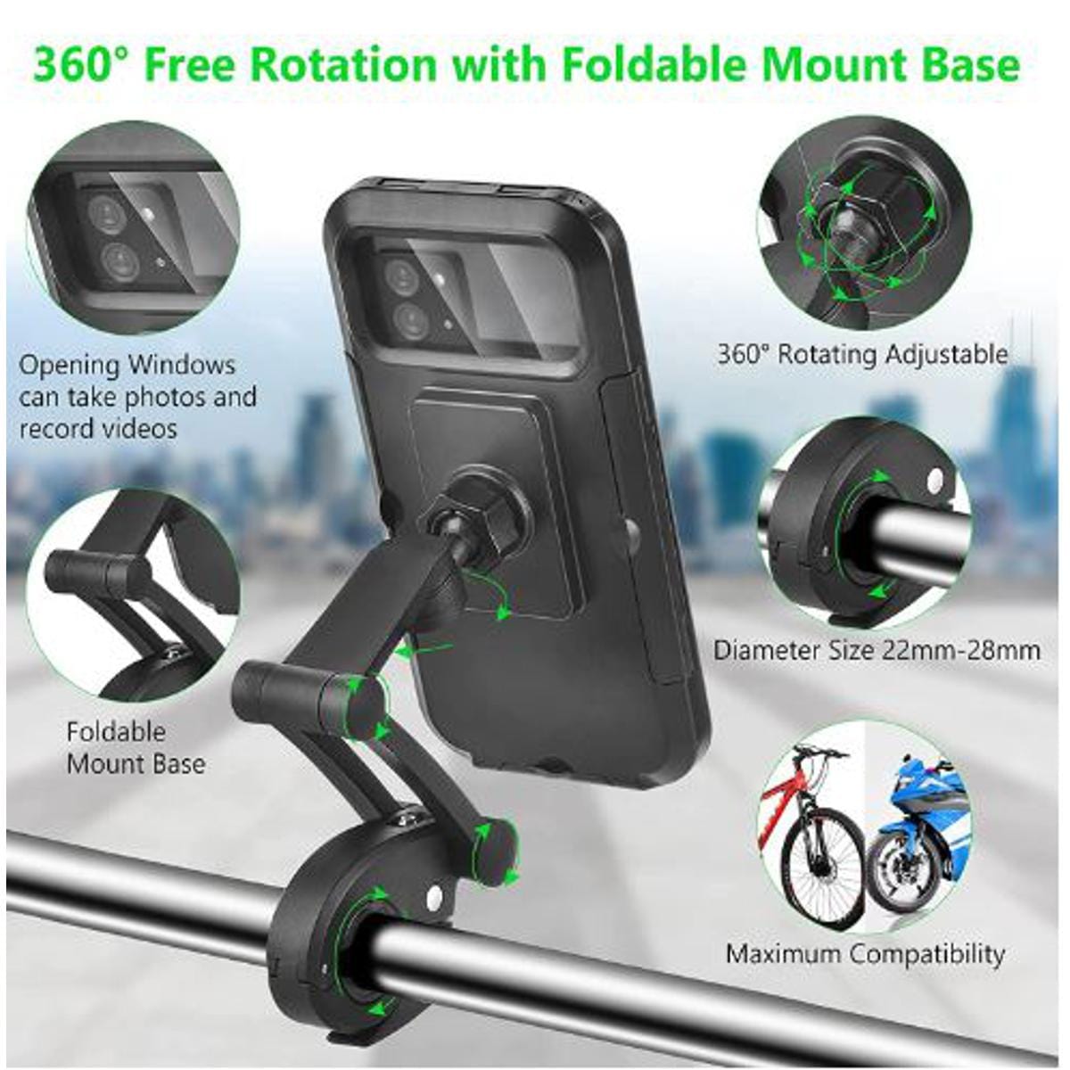 Universal 360 Rotation Bike Waterproof Cell Phone Holder. Zaavio®️