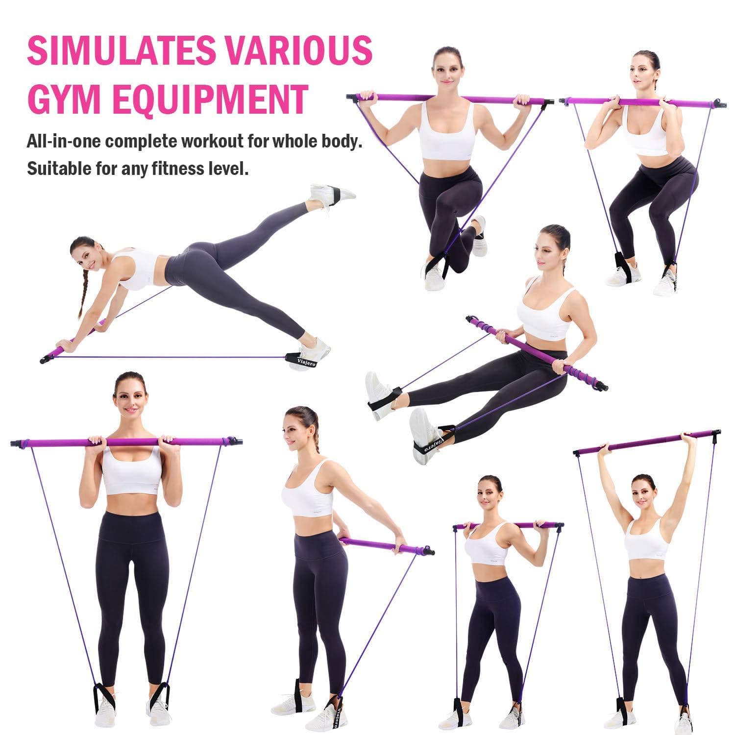 Pilates Bar Kit Home Gym Workout Equipment Portable - Fitravo™ Fitravo™ Zaavio®