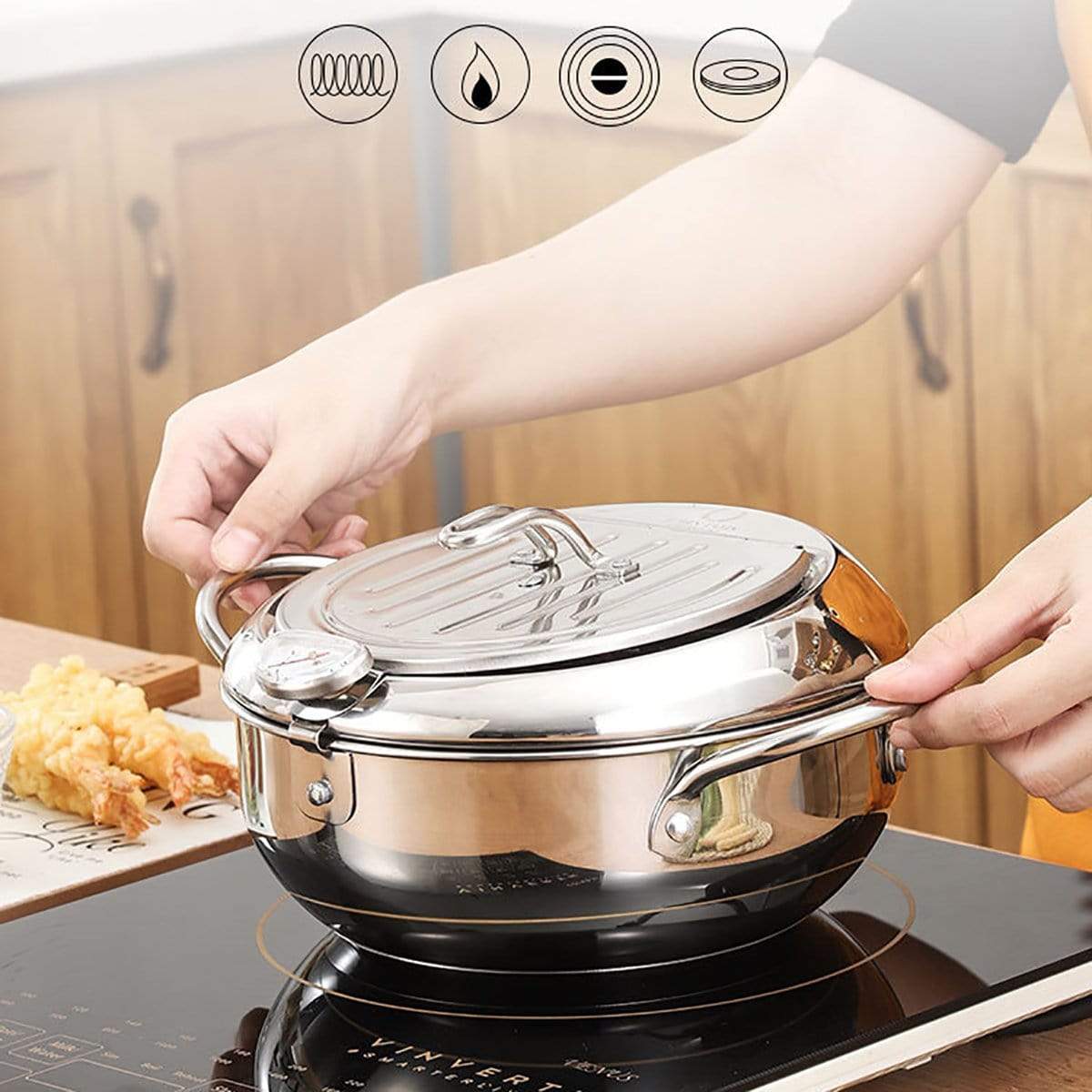 Stainless Steel Deep Frying Pot Cooking Strainer  - Crispryt™ Crispryt™ Zaavio®