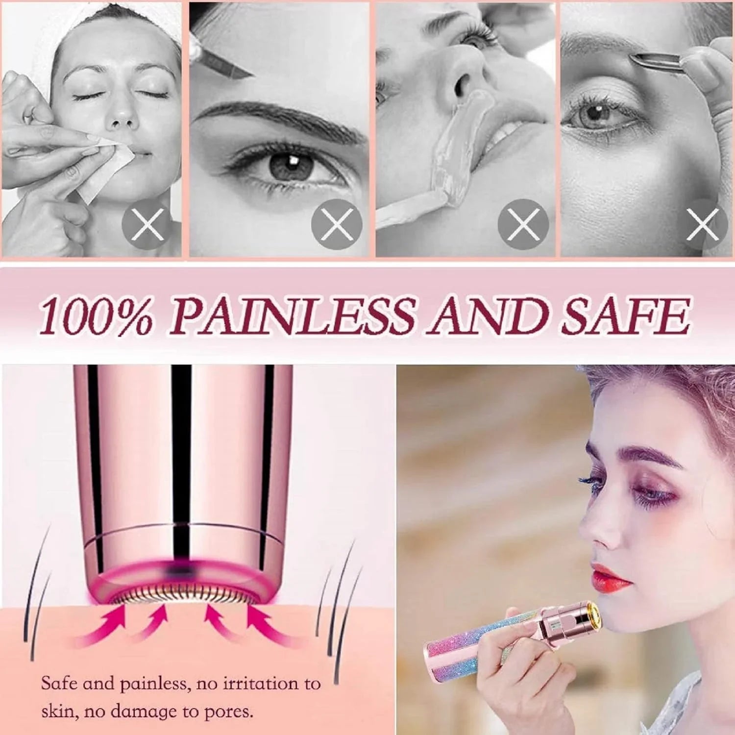 2 in 1 Painless Hair Remover | Hair Removal Facial Eyebrow Trimmer Upper Lip Razor Machine - 2 in 1 Painless Hair Remover