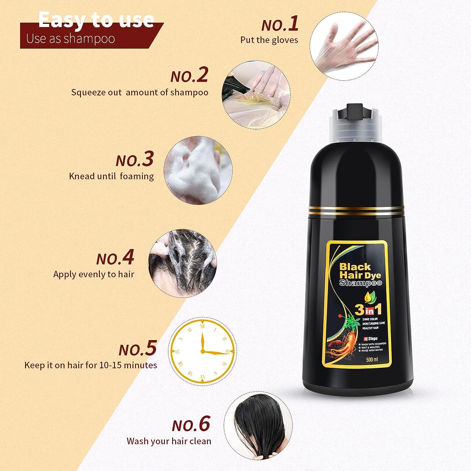 3 in 1 Black Hair Dye Shampoo Zaavio®