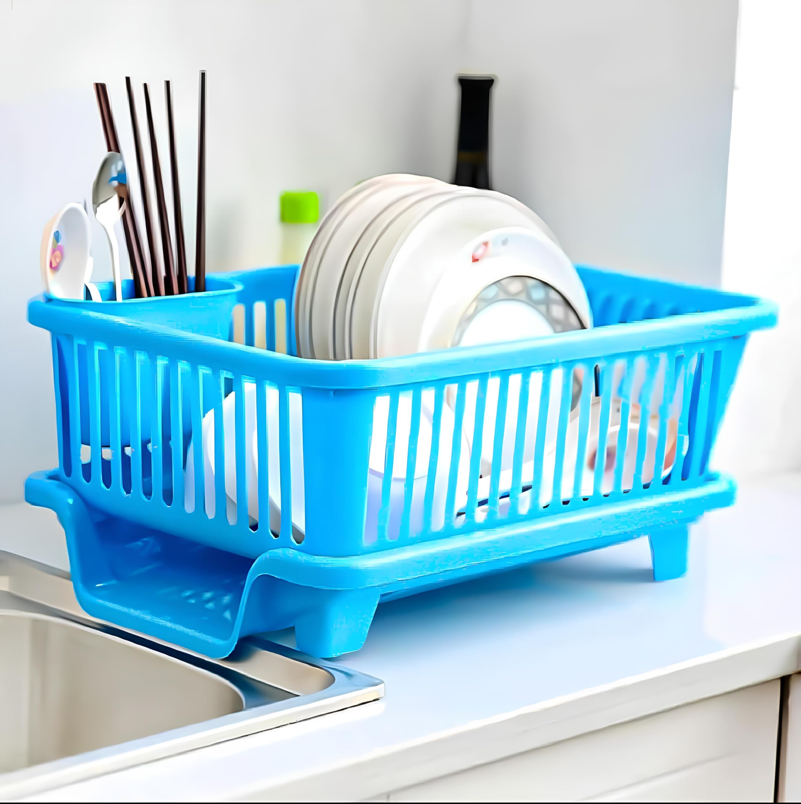 3 in 1 Kitchen Dish Drainer | Kitchen Items Dish Rack Sink Drainer Drying Utensil Holder - Kitchenware - Blue - 3 in 1 Kitchen Dish Drainer