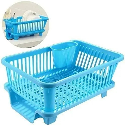 3 in 1 Kitchen Dish Drainer | Kitchen Items Dish Rack Sink Drainer Drying Utensil Holder - Kitchenware - Blue - 3 in 1 Kitchen Dish Drainer