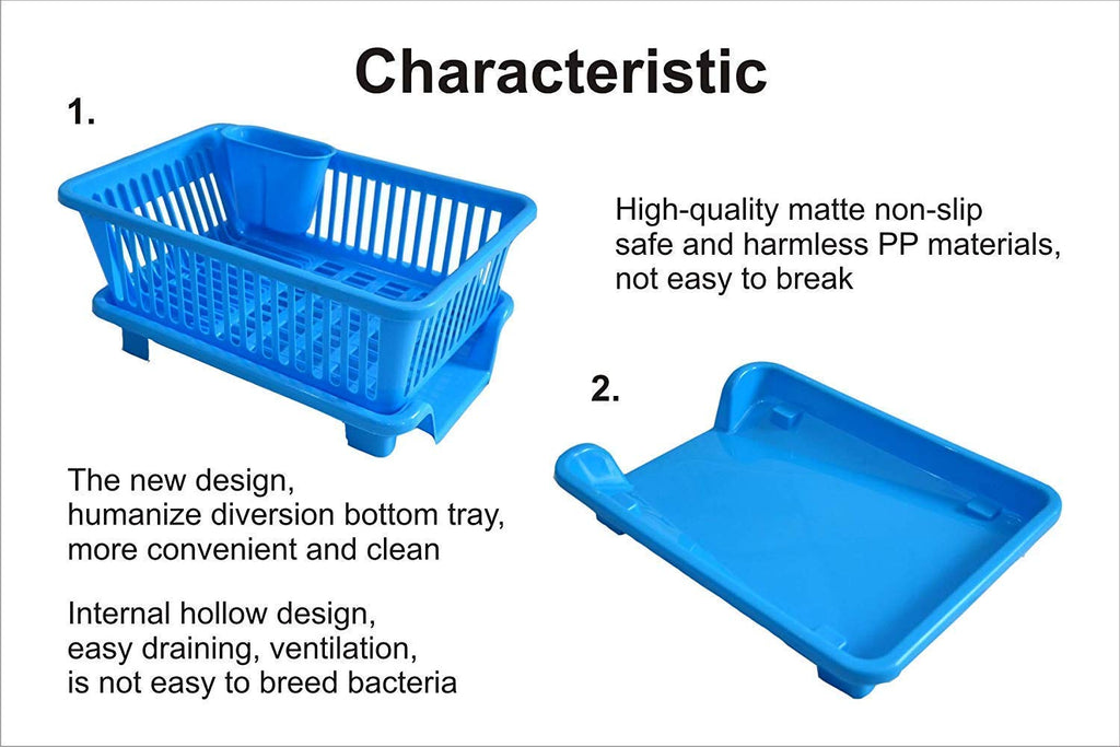 3 in 1 Kitchen Dish Drainer | Kitchen Items Dish Rack Sink Drainer Drying Utensil Holder - Kitchenware - Blue - 3 in 1 Kitchen Dish Drainer