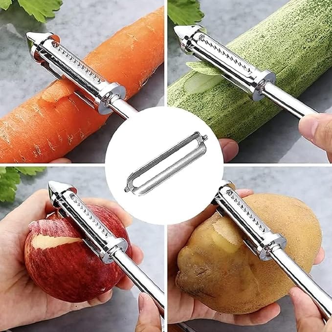 3-In-1 Multifunctional Veggie Peeler | Potato Peeler Vegetable Knife Slicer Fruit Peeler Kitchen 3 in 1 Knife - 3-In-1 Multifunctional Veggie Peeler 3 in 1 Stainless steel Multifunctional Veggie Peeler (Pack of 2)