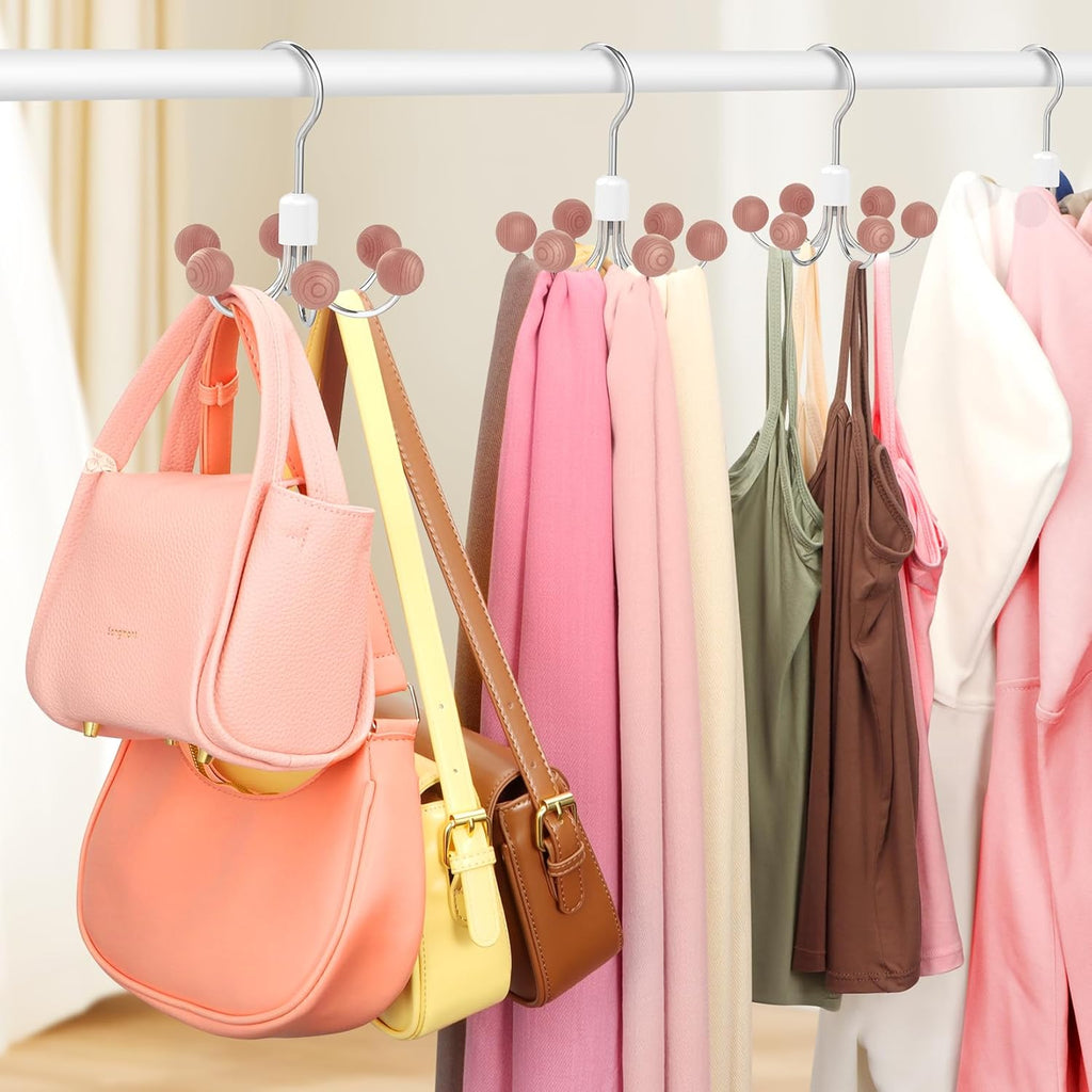 360° Swivel Hoodie & Purse Organizer (Pack of 2) | Purse Organizer Wood Hanger Plastic Hooks Wardrobe Hangers - Peach - 360° Swivel Hoodie & Purse Organizer (Pack of 2)