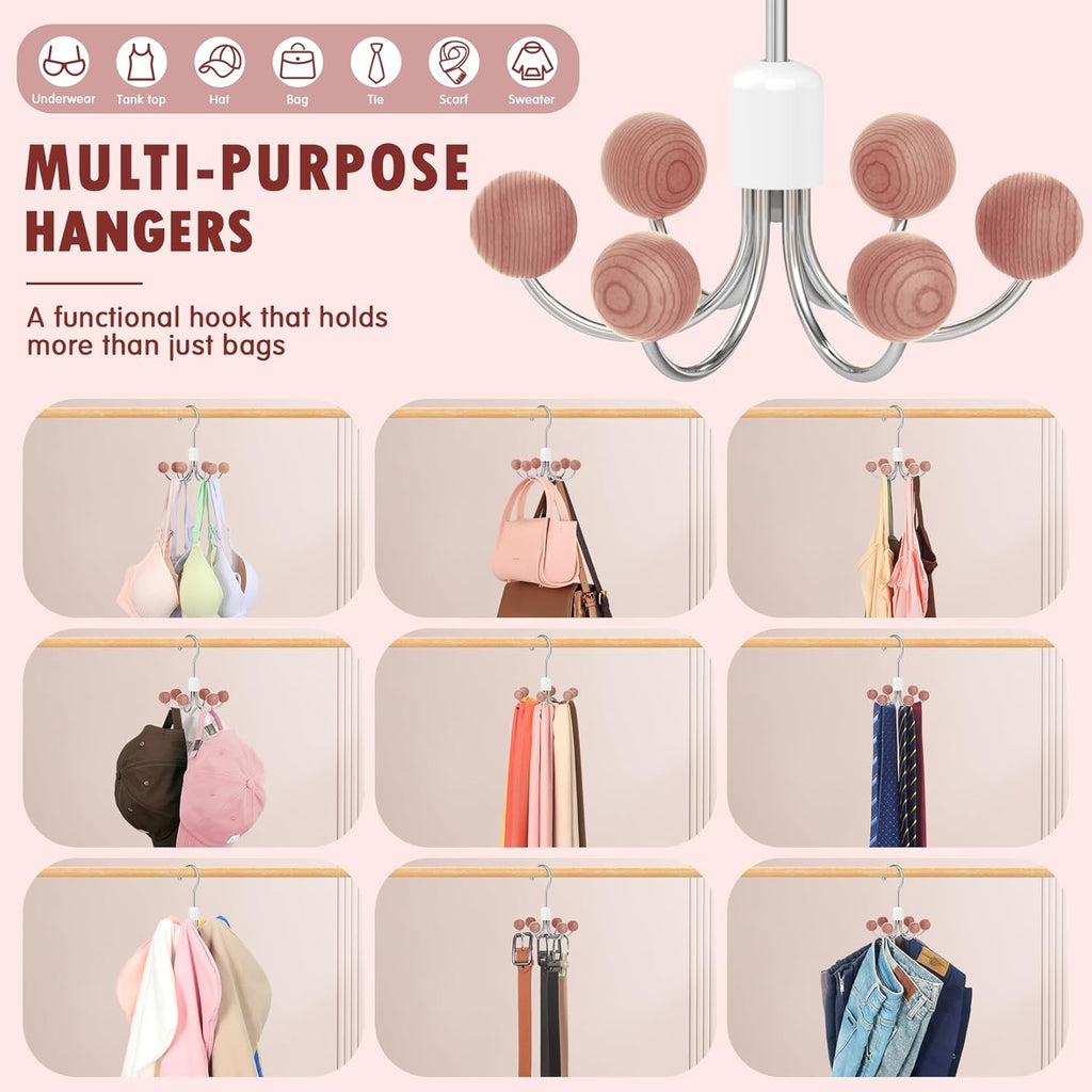 360° Swivel Hoodie & Purse Organizer (Pack of 2) | Purse Organizer Wood Hanger Plastic Hooks Wardrobe Hangers - Peach - 360° Swivel Hoodie & Purse Organizer (Pack of 2)
