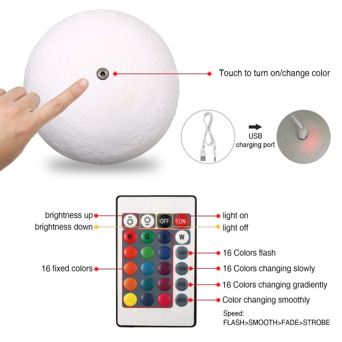 3d Moon Lamp Glowing Printed Night light - 3D Moon Lamp - 3D Moon Lamp