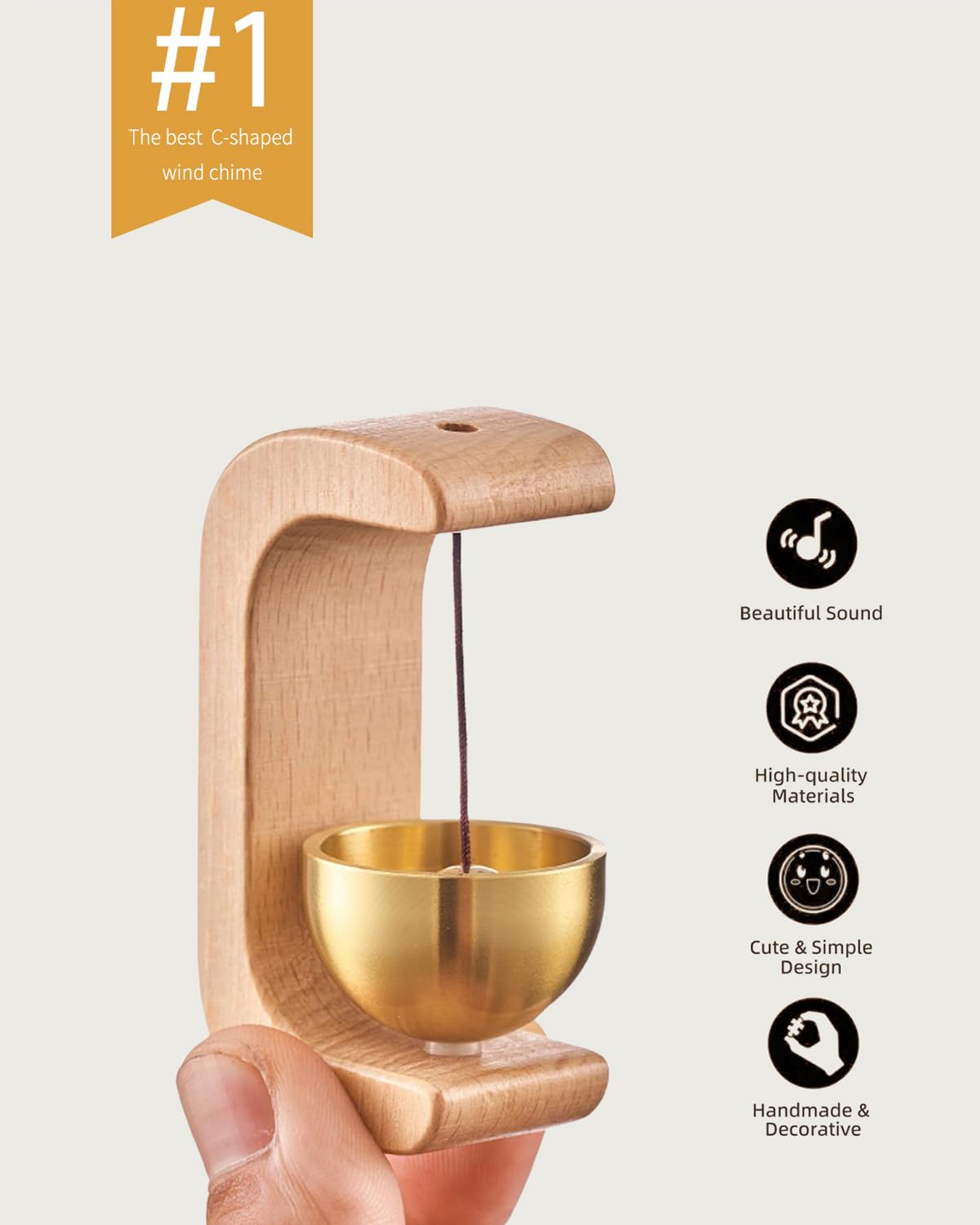 Beech Wooden Door Chime with Brass Bell