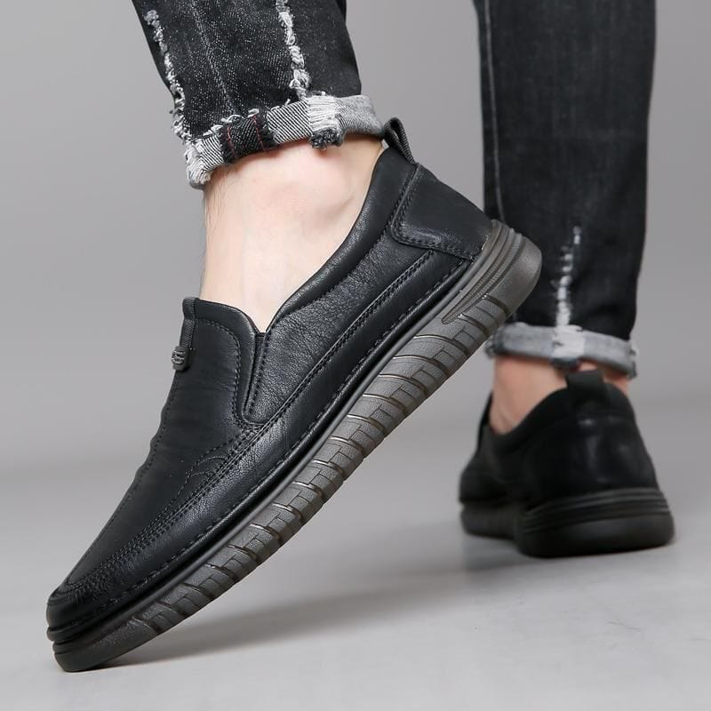 Casual black leather fashion shoes mens