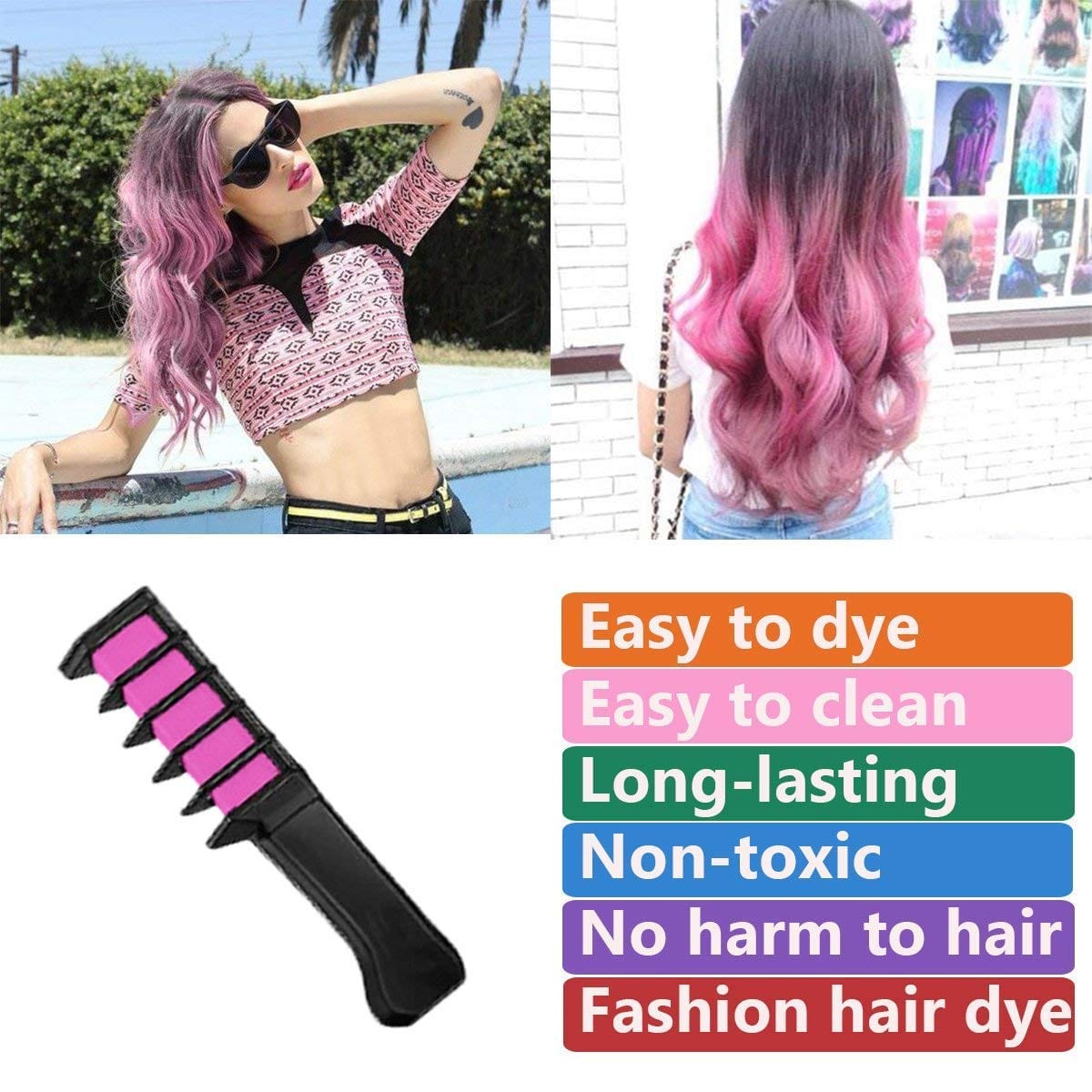 Hair Color Highlights Brush Natural Hair Colorured Comb - Hair Chalk Comb - Hair Chalk Comb (Pack of 6)