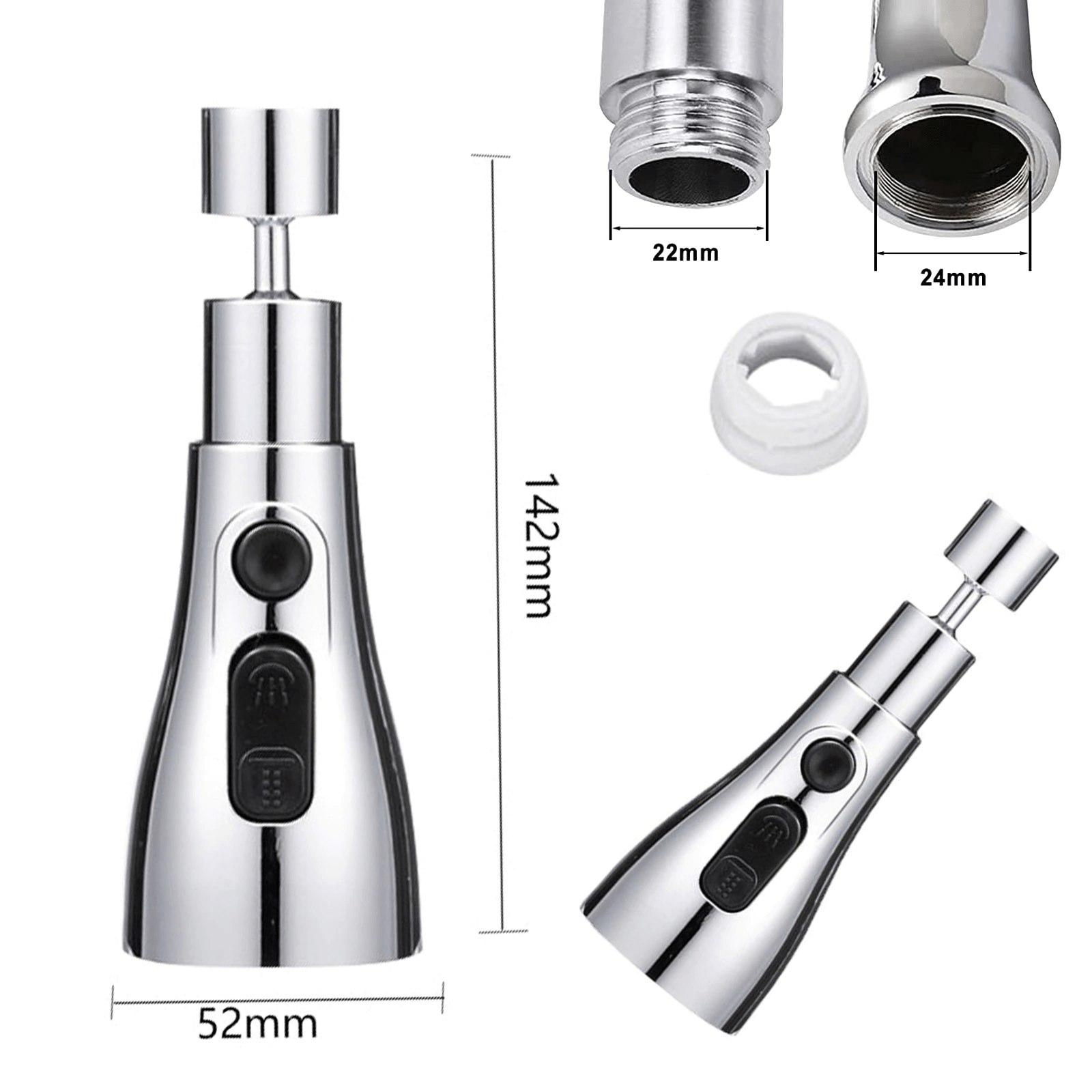 Kitchen Accessories Sink Tap Water Aerator Faucet Tap Purifier  - 3 Modes Water Faucet Sprayer - Faucets - Chrome - Faucet Sprayer 3 Modes Water Sprayer