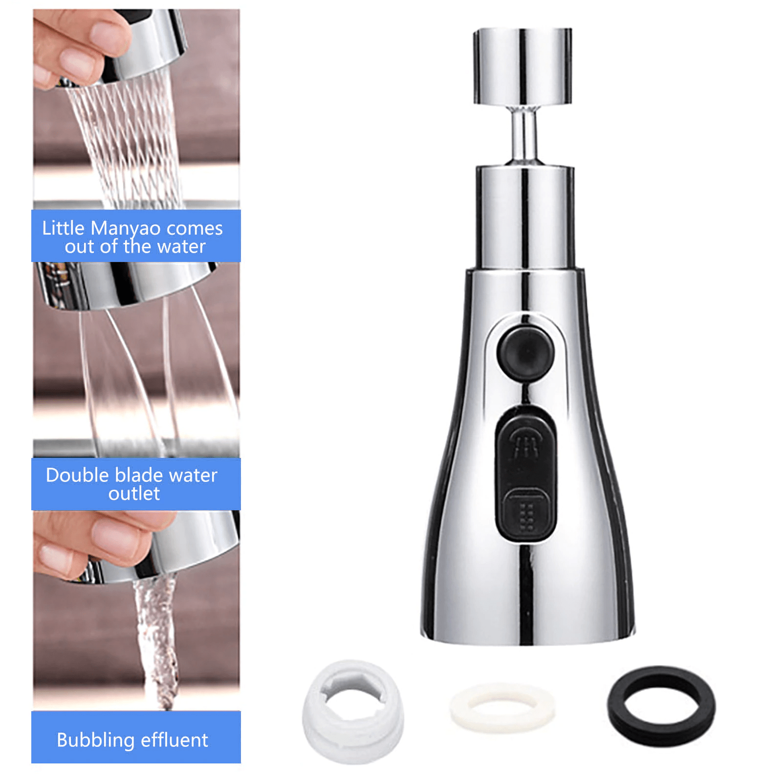 Kitchen Accessories Sink Tap Water Aerator Faucet Tap Purifier  - 3 Modes Water Faucet Sprayer - Faucets - Chrome - Faucet Sprayer 3 Modes Water Sprayer