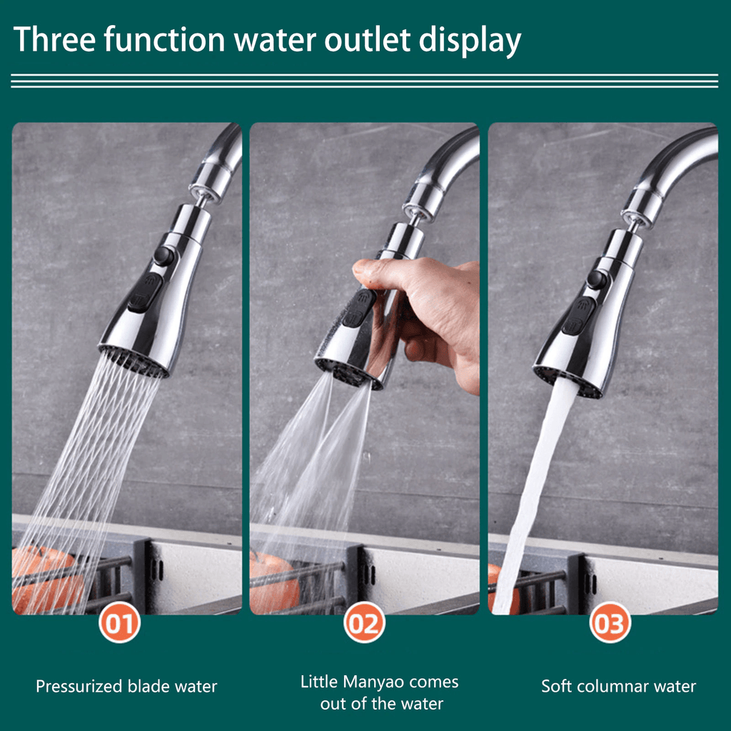 Kitchen Accessories Sink Tap Water Aerator Faucet Tap Purifier  - 3 Modes Water Faucet Sprayer - Faucets - Chrome - Faucet Sprayer 3 Modes Water Sprayer