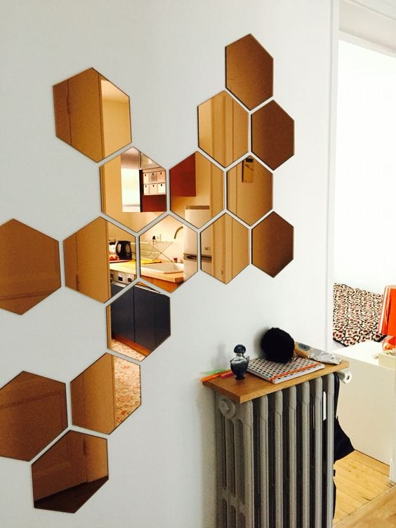 Mirror wall stickers wall stickers for living room 3d hexagon mirror - 3D Hexagon Mirror Stickers (Golden 12 pcs) - 3D Hexagon Mirror Stickers (Golden 12 pcs)