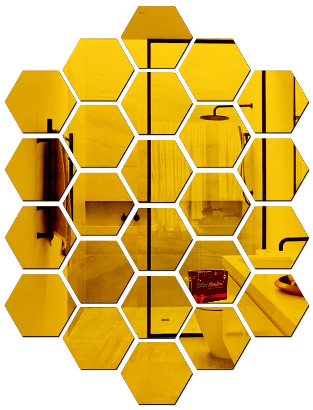 Mirror wall stickers wall stickers for living room 3d hexagon mirror - 3D Hexagon Mirror Stickers (Golden 12 pcs) - 3D Hexagon Mirror Stickers (Golden 12 pcs)