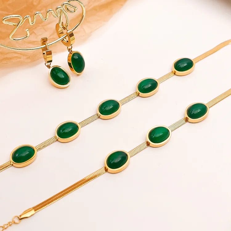 Oval Green Crystal Pendant Necklace Set Zaavio®