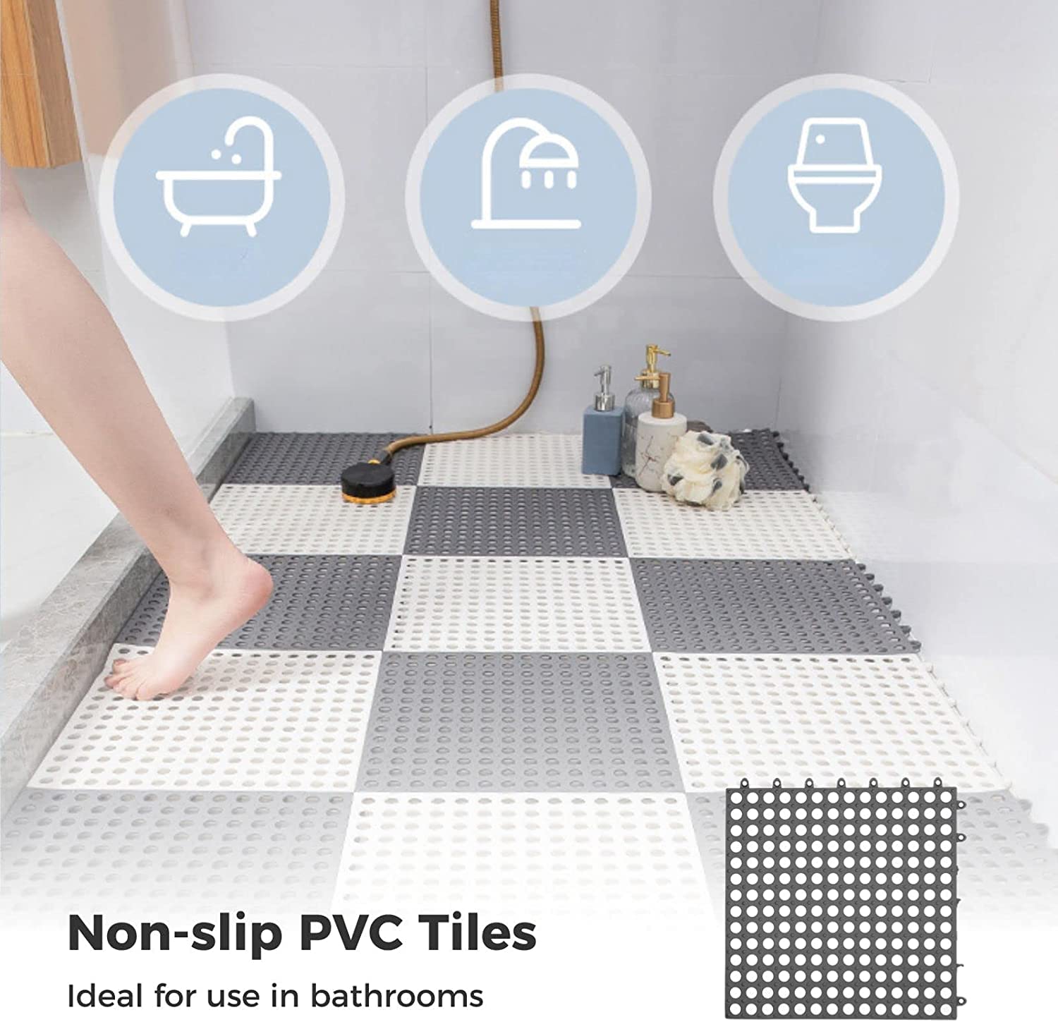 Plastic Bath Mat with Drain Holes and Drainage Pack of 6 Zaavio®