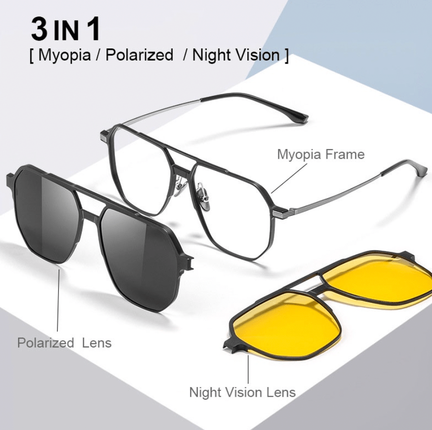 Sunglasses For Men Polarised Magnetic Sunglasses Frame Night Glasses - 3-in-1 Magnetic Polarized Sunglasses - 3-in-1 Magnetic Polarized Sunglasses