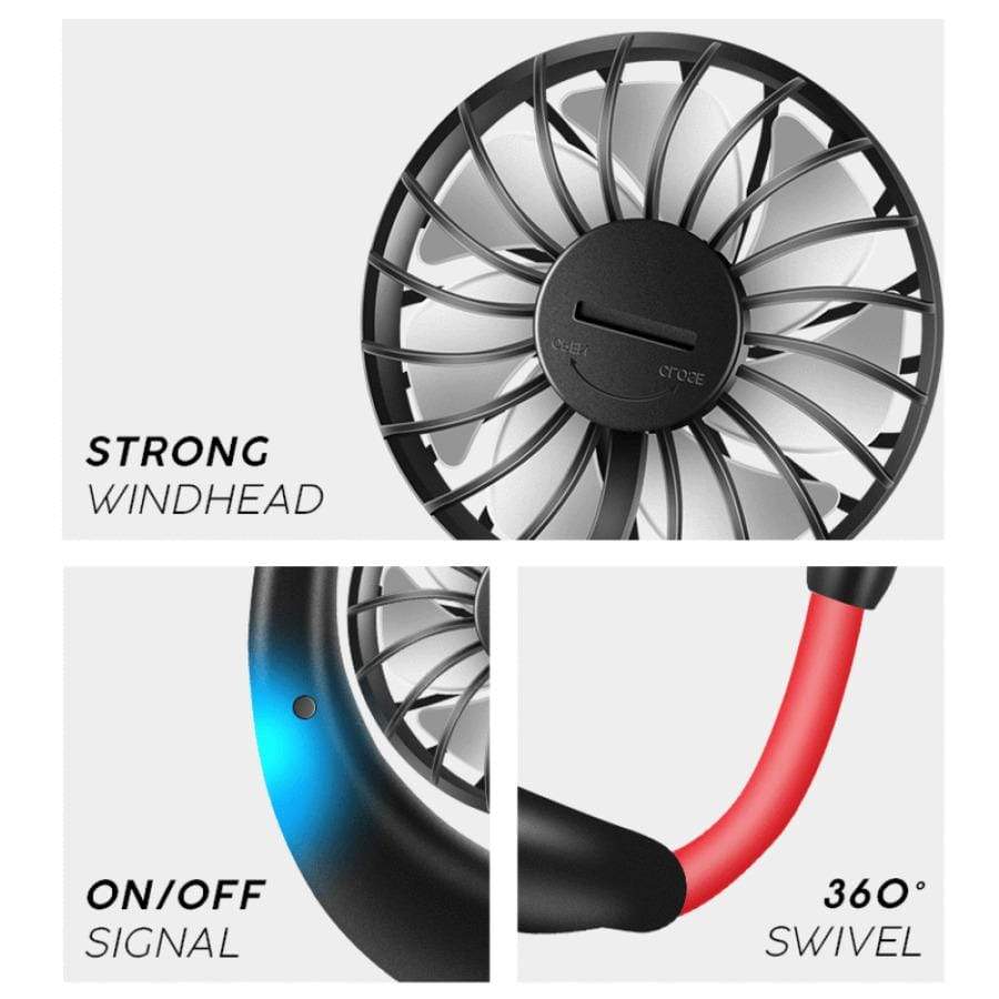 USB Neck Mini Fan Personal Rechargeable Portable Small For Travel  - Neck Fan - neck fan - Black - Neck Fan