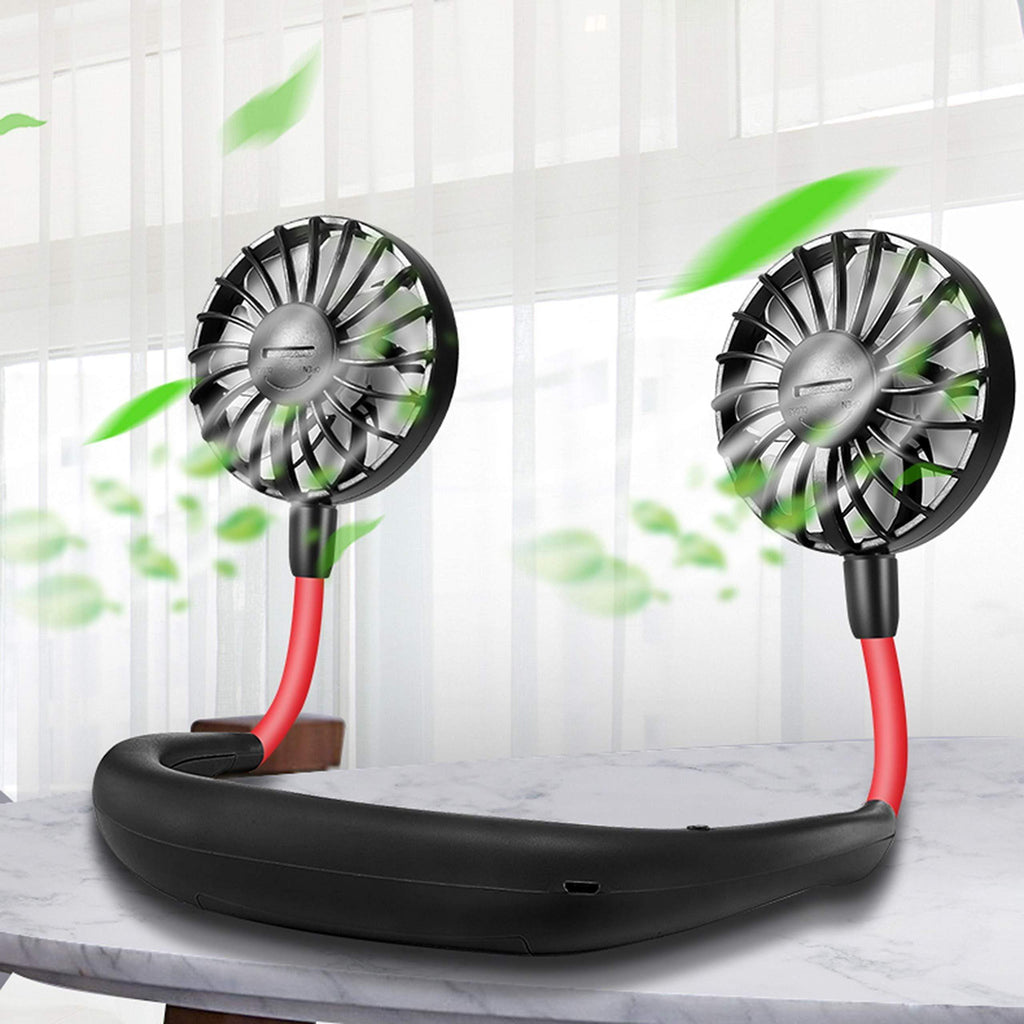 USB Neck Mini Fan Personal Rechargeable Portable Small For Travel  - Neck Fan - neck fan - Black - Neck Fan