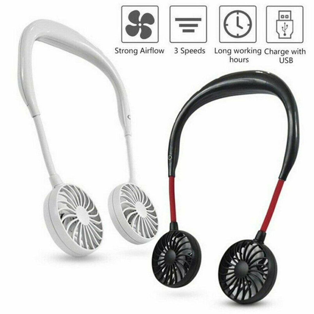USB Neck Mini Fan Personal Rechargeable Portable Small For Travel  - Neck Fan - neck fan - Black - Neck Fan