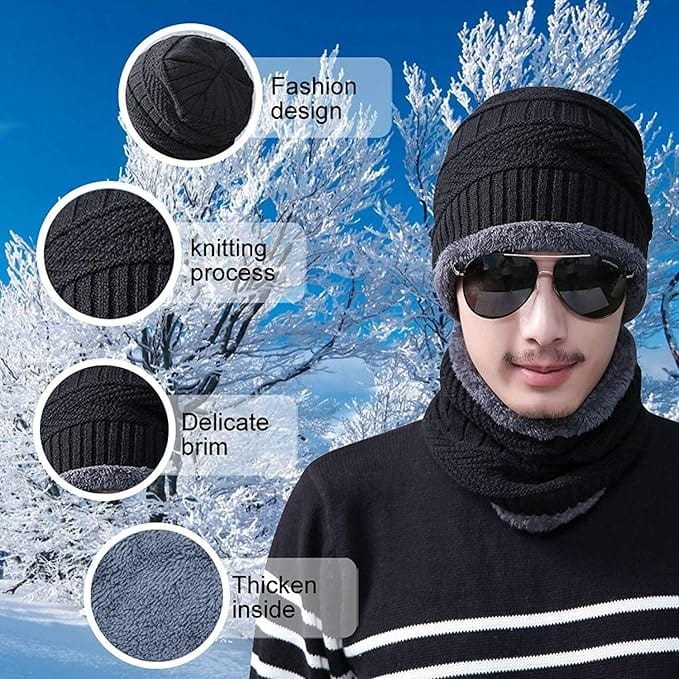 Woolen Cap Set (Unisex) | Winter Beanie Wool Cap For Men And Women Cap With Wool Woolen Cap Set (Unisex) Zaavio®